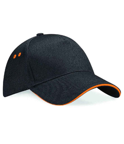 Beechfield Ultimate 5 Panel Cap with Sandwich Peak - Black/Orange (BB15C)