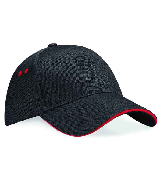 Beechfield Ultimate 5 Panel Cap with Sandwich Peak - Black/Classic Red (BB15C)