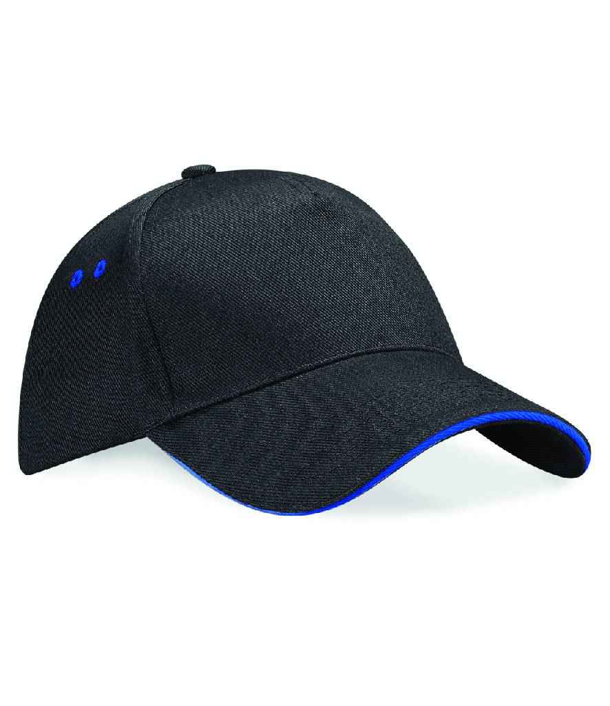 Beechfield Ultimate 5 Panel Cap with Sandwich Peak - Black/Bright Royal (BB15C)