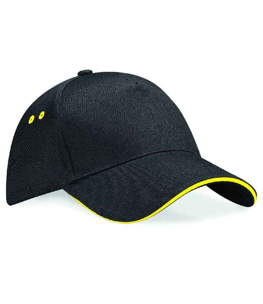 Beechfield Ultimate 5 Panel Cap with Sandwich Peak - Black/Yellow (BB15C)