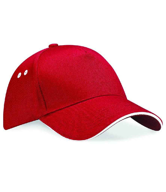 Beechfield Ultimate 5 Panel Cap with Sandwich Peak - Classic Red/White (BB15C)