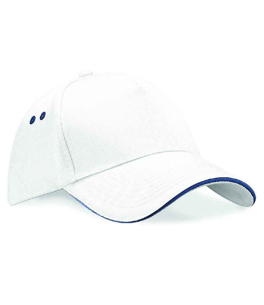 Beechfield Ultimate 5 Panel Cap with Sandwich Peak - White/French Navy (BB15C)