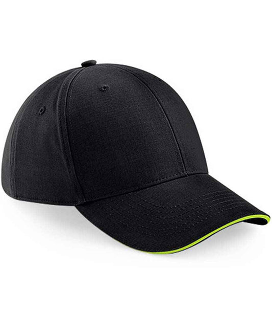 Beechfield Athleisure 6 Panel Cap - Black/Lime Green (BB20)