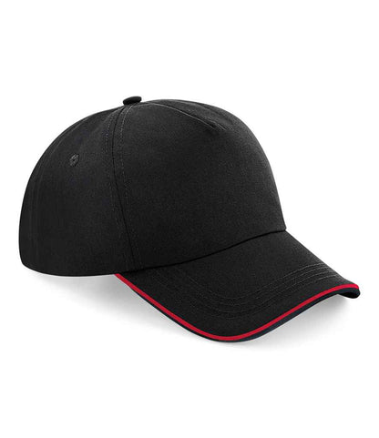 Beechfield Authentic Piped 5 Panel Cap - Black/Classic Red (BB25C)