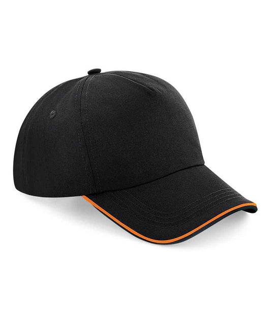 Beechfield Authentic Piped 5 Panel Cap - Black/Orange (BB25C)