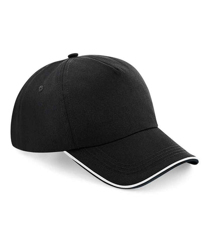 Beechfield Authentic Piped 5 Panel Cap - Black/White (BB25C)