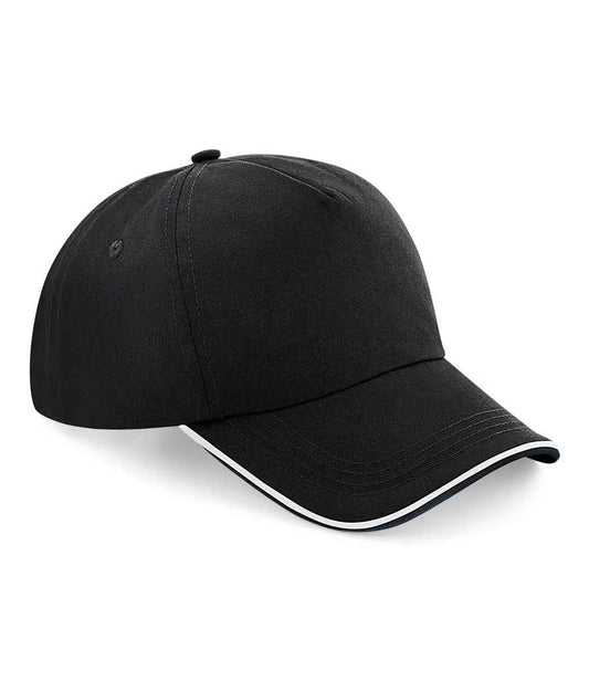 Beechfield Authentic Piped 5 Panel Cap - Black/White (BB25C)