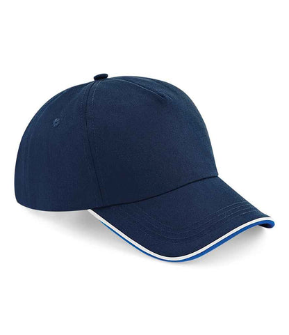 Beechfield Authentic Piped 5 Panel Cap - French Navy/Bright Royal/White (BB25C)