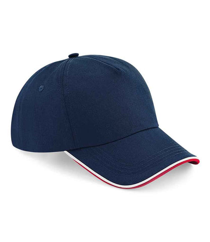 Beechfield Authentic Piped 5 Panel Cap - French Navy/Classic Red/White (BB25C)