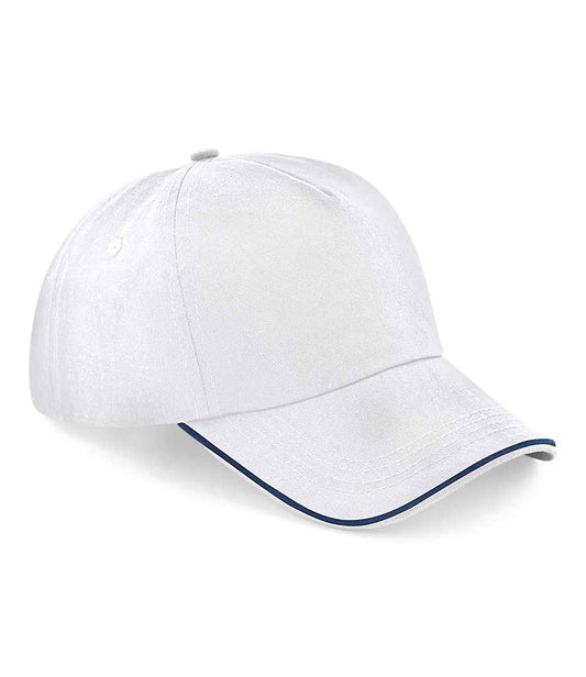 Beechfield Authentic Piped 5 Panel Cap - White/French Navy (BB25C)