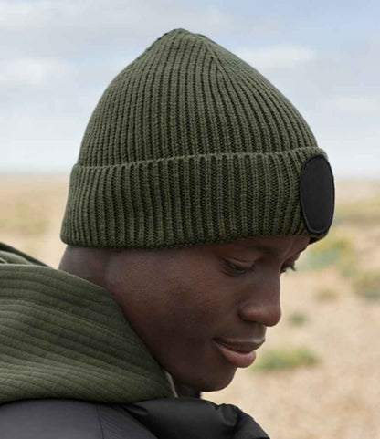 Beechfield Circular Fashion Patch Beanie - Olive Green/Black (BB332R)