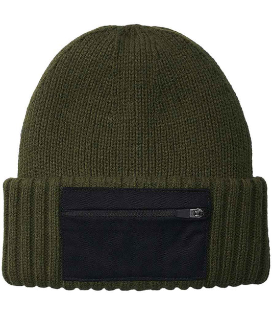 Beechfield Zip Patch Beanie - Military Green/Black (BB334R)