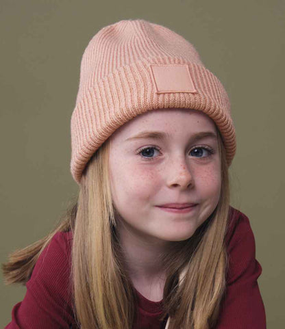 Beechfield Kids Deep Cuffed Tonal Patch Beanie - Peach (BB336B)