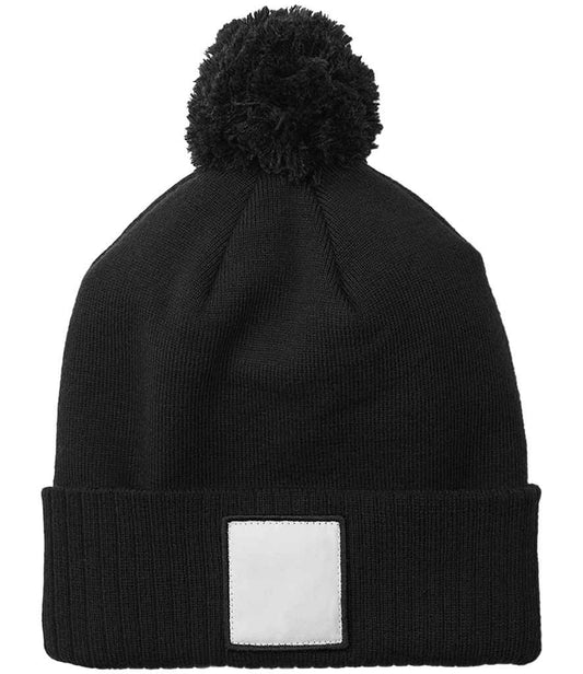Beechfield Appliqué Patch Pom Beanie - Black/White (BB338R)