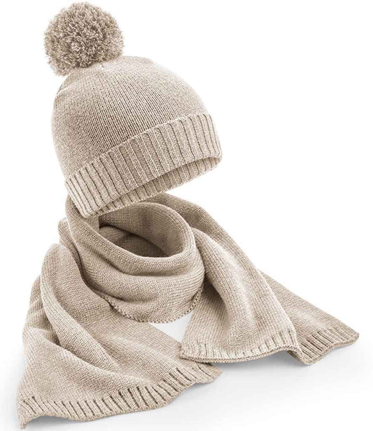Beechfield Knitted Scarf and Beanie Gift Set - Oatmeal Fleck (BB401)
