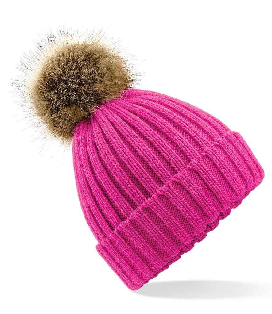 Beechfield Faux Fur Pop Pom Chunky Beanie - Fuchsia (BB412)