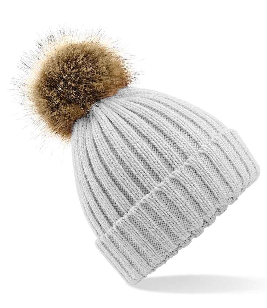 Beechfield Faux Fur Pop Pom Chunky Beanie - Light Grey (BB412)