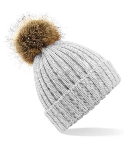 Beechfield Faux Fur Pop Pom Chunky Beanie - Light Grey (BB412)