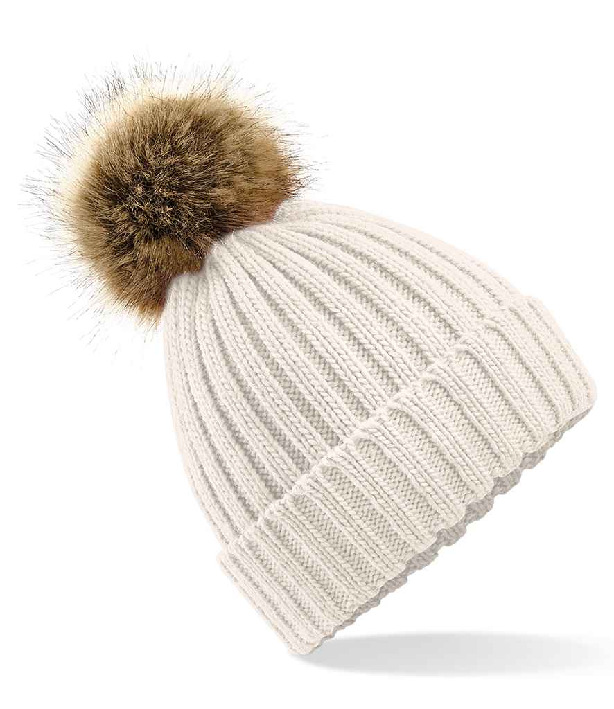 Beechfield Faux Fur Pop Pom Chunky Beanie - Oatmeal (BB412)
