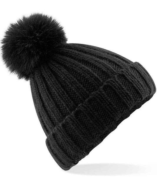 Beechfield Verbier Fur Pop Pom Beanie - Black (BB413)