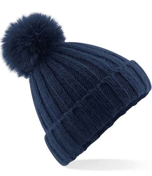 Beechfield Verbier Fur Pop Pom Beanie - Navy (BB413)