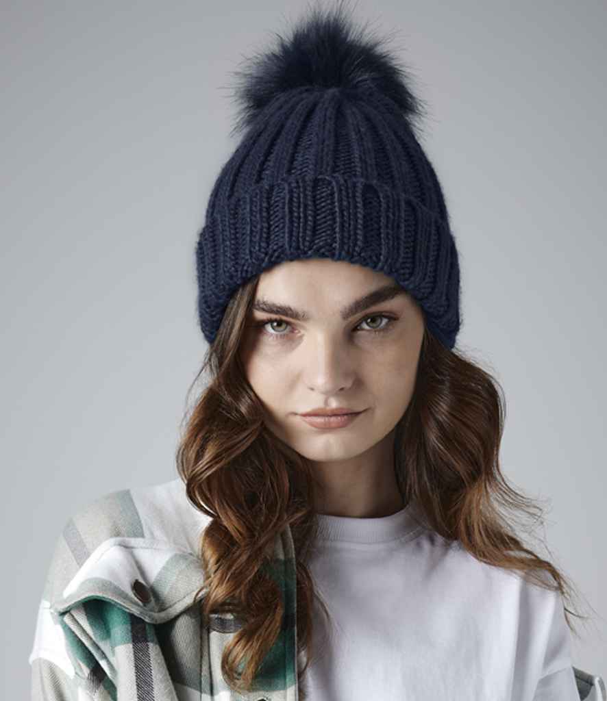 Beechfield Verbier Fur Pop Pom Beanie - Navy (BB413)
