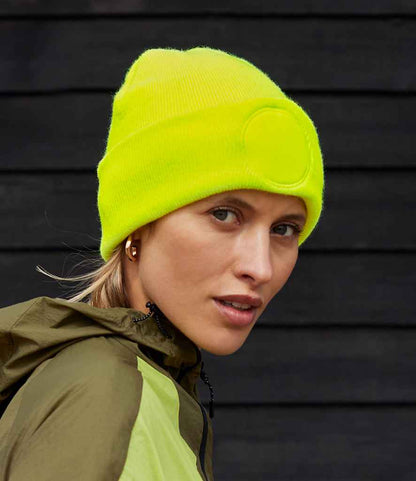 Beechfield Circular Patch Beanie - Fluorescent Yellow (BB446)