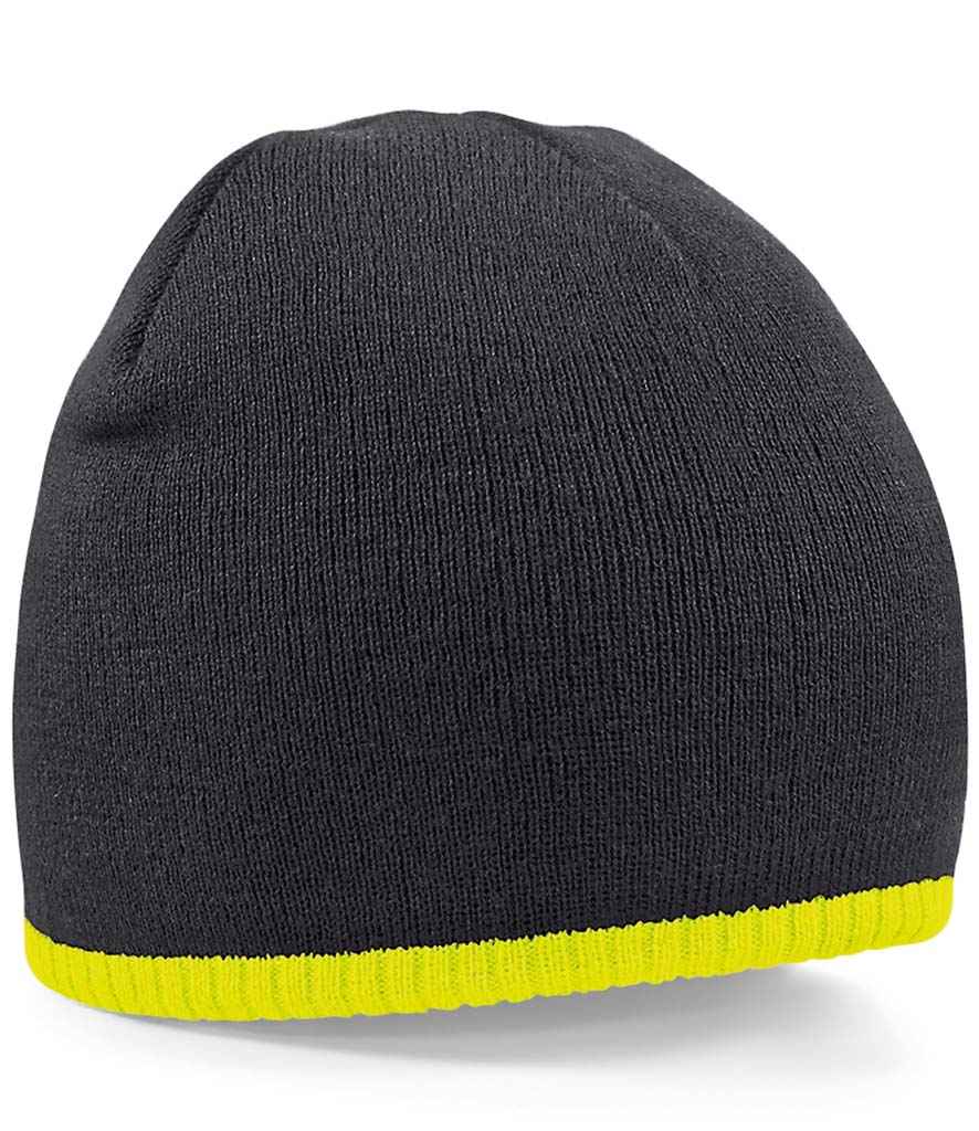 Beechfield Two Tone Pull-On Beanie - Black/Fluorescent Yellow (BB44C)