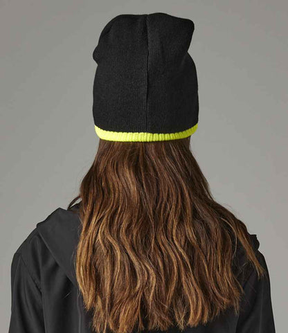 Beechfield Two Tone Pull-On Beanie - Black/Fluorescent Yellow (BB44C)