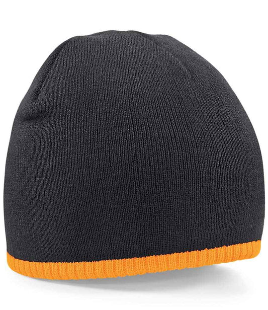 Beechfield Two Tone Pull-On Beanie - Black/Fluorescent Orange (BB44C)