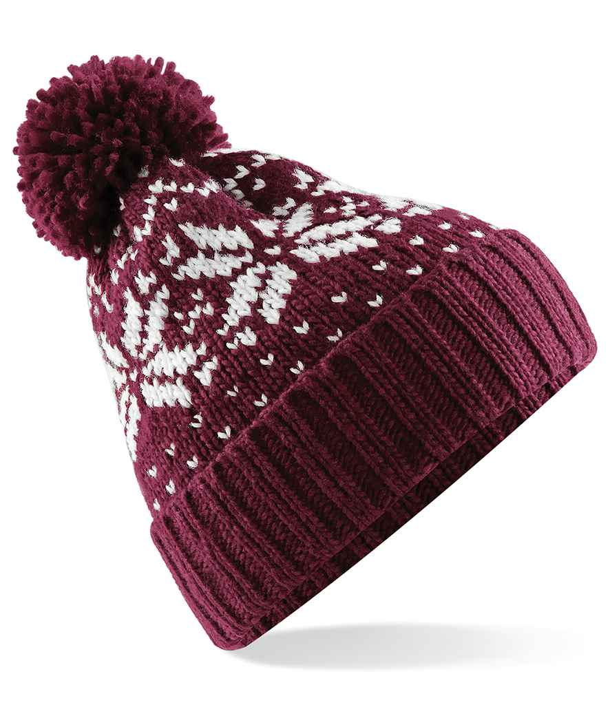 Beechfield Fair Isle Snowstar® Beanie - Burgundy/White (BB456)