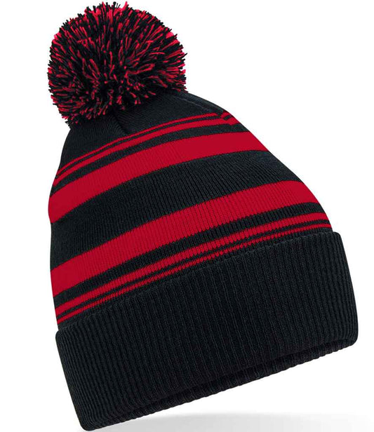 Beechfield Striped Fan Beanie - Black/Classic Red (BB473R)