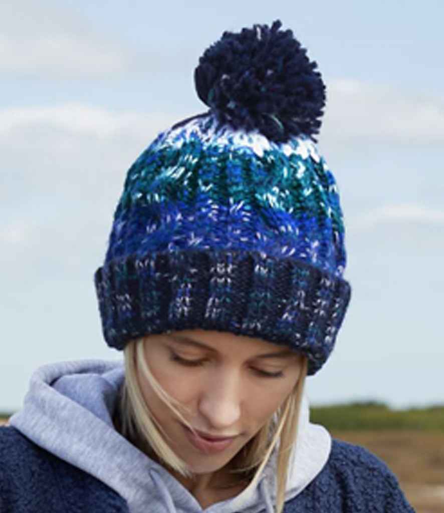 Beechfield Corkscrew Pom Pom Beanie - Alpine Blues (BB486)