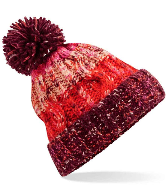 Beechfield Corkscrew Pom Pom Beanie - Cherry Sherbet (BB486)