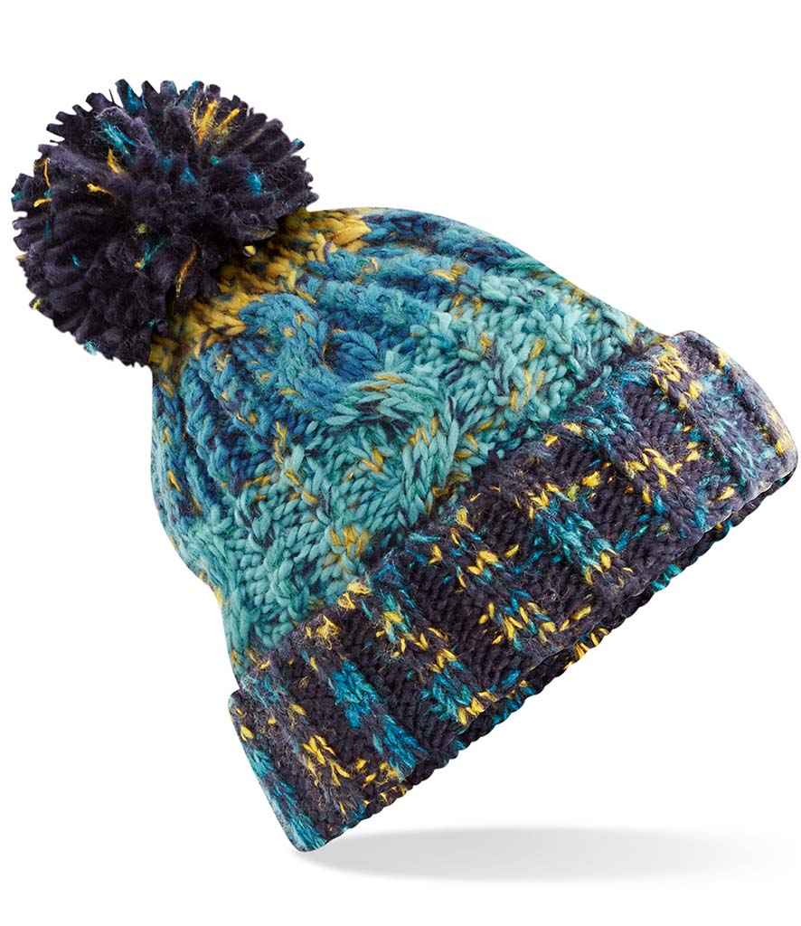 Beechfield Corkscrew Pom Pom Beanie - Marina Splash (BB486)
