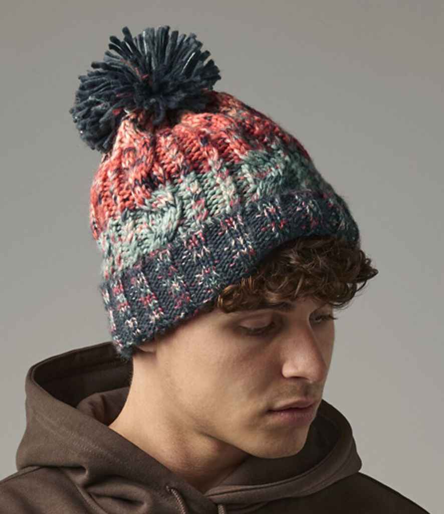 Beechfield Corkscrew Pom Pom Beanie - Watermelon Breeze (BB486)