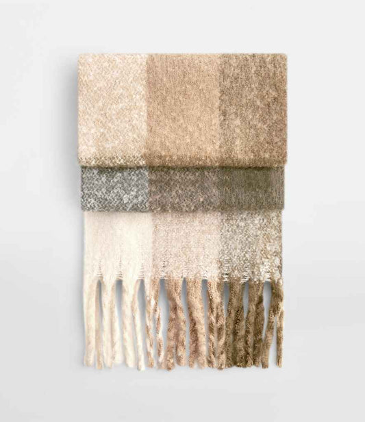 Beechfield Fluffy Check Scarf - Brown Check (BB494R)