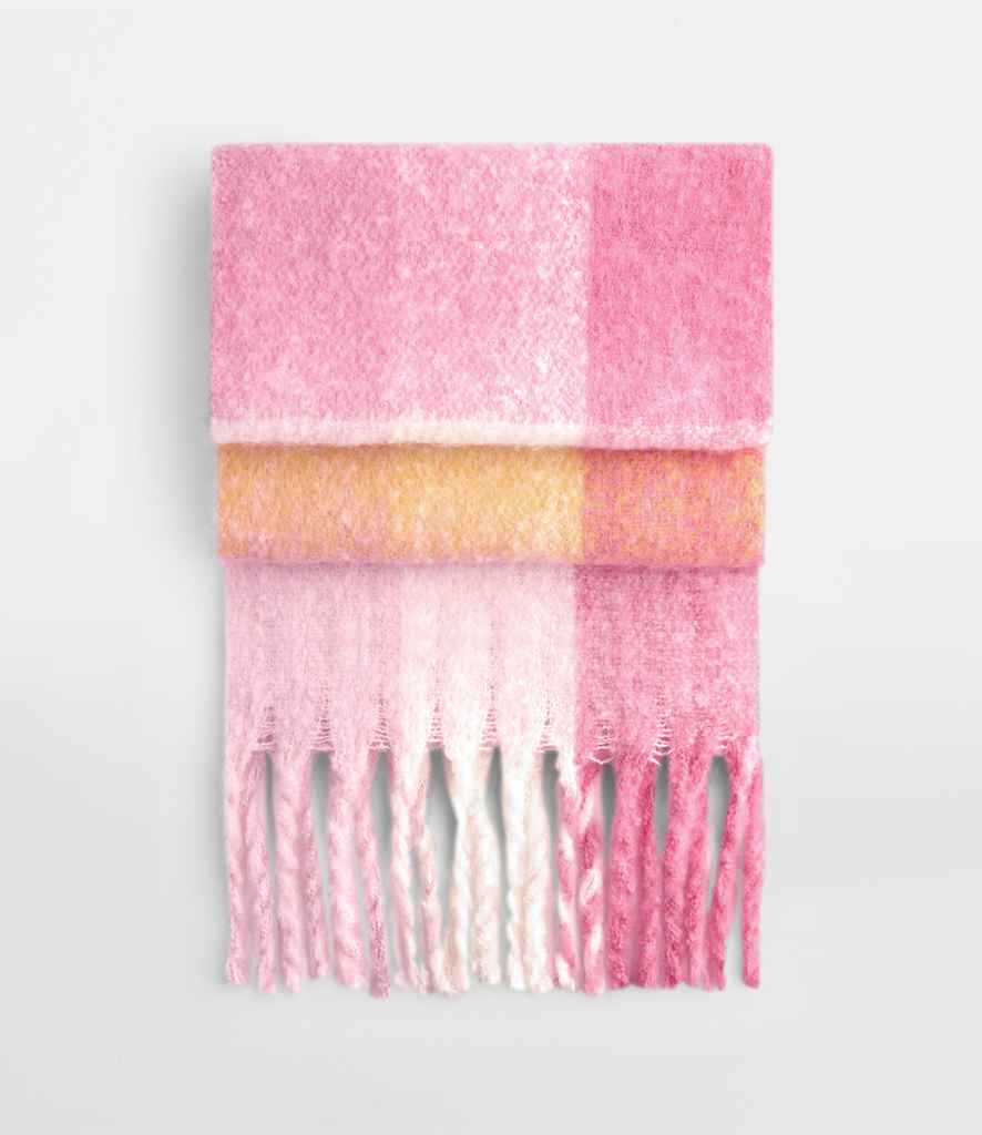 Beechfield Fluffy Check Scarf - Pink Check (BB494R)