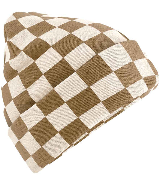 Beechfield Checkerboard Beanie - Biscuit/Almond (BB531)