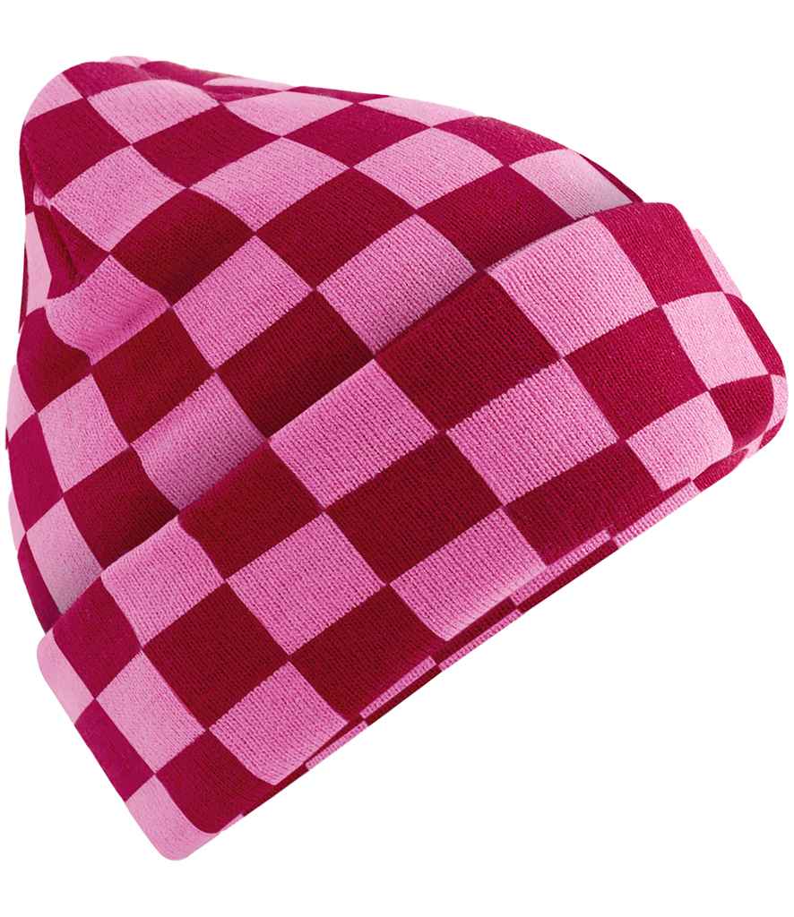 Beechfield Checkerboard Beanie - Classic Red/True Pink (BB531)