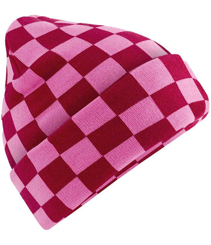 Beechfield Checkerboard Beanie - Classic Red/True Pink (BB531)