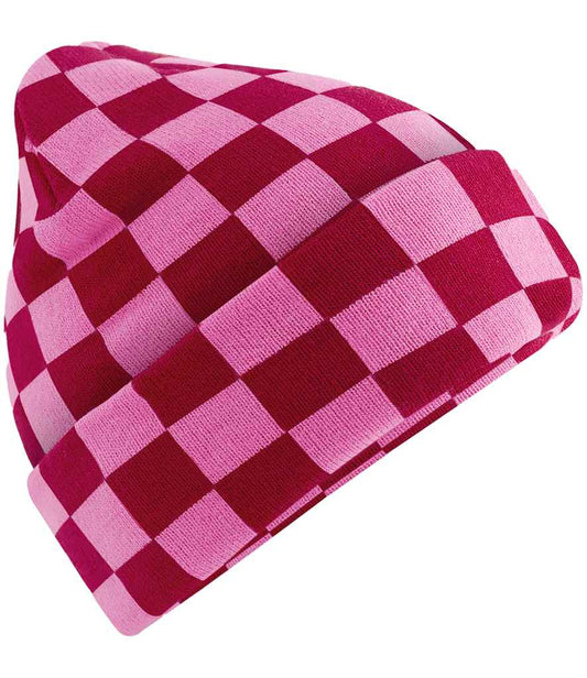 Beechfield Checkerboard Beanie - Classic Red/True Pink (BB531)