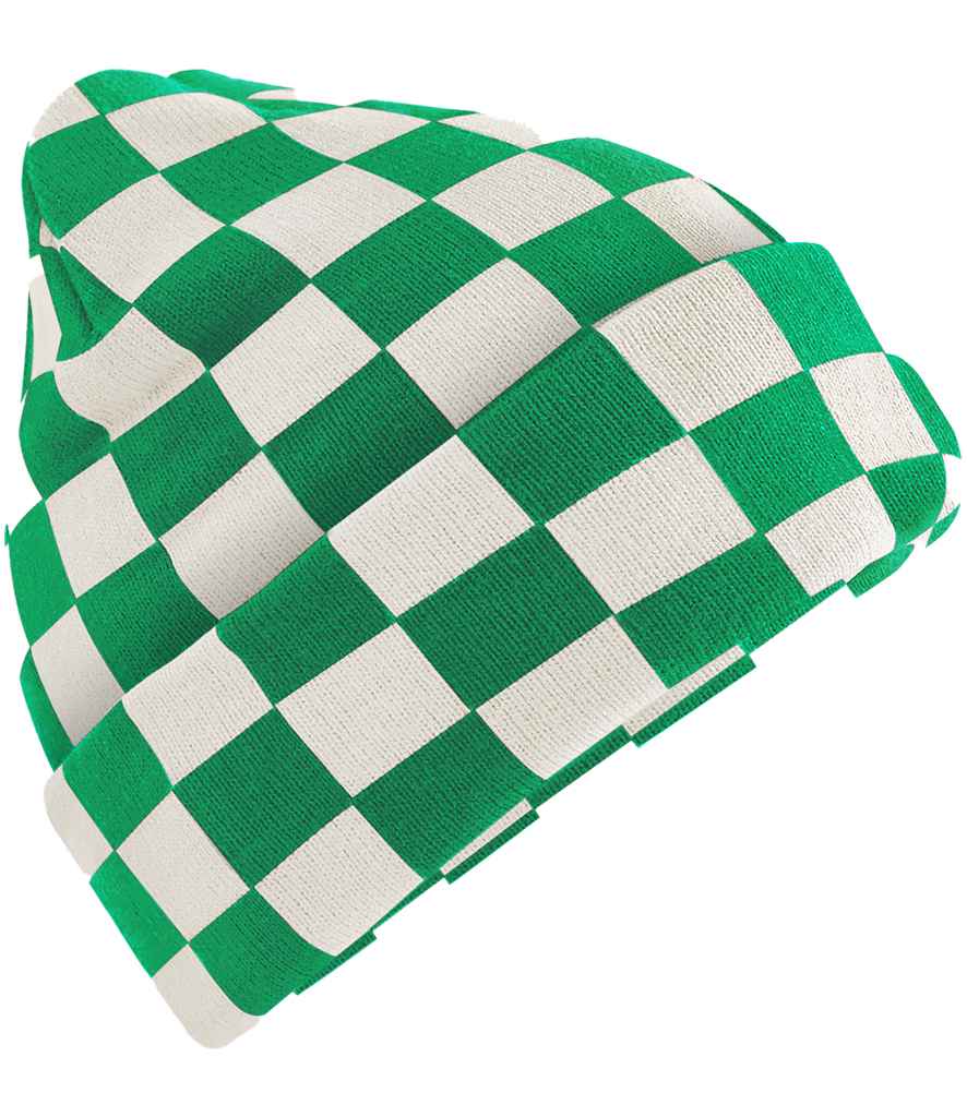 Beechfield Checkerboard Beanie - Kelly Green/Off White (BB531)