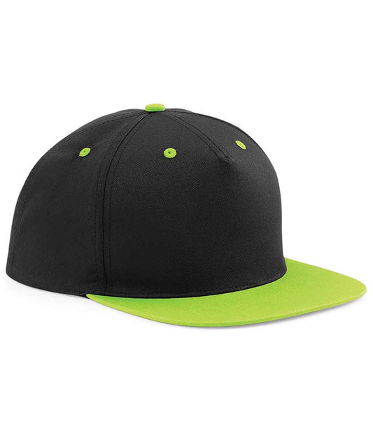 Beechfield 5 Panel Contrast Snapback - Black/Lime Green (BB610C)
