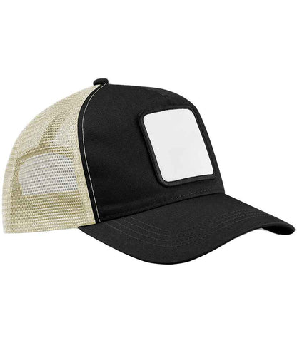 Beechfield Appliqué Patch 5 Panel Trucker Cap - Black/Stone (BB636)