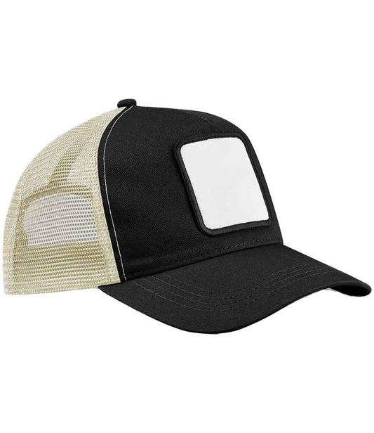 Beechfield Appliqué Patch 5 Panel Trucker Cap - Black/Stone (BB636)