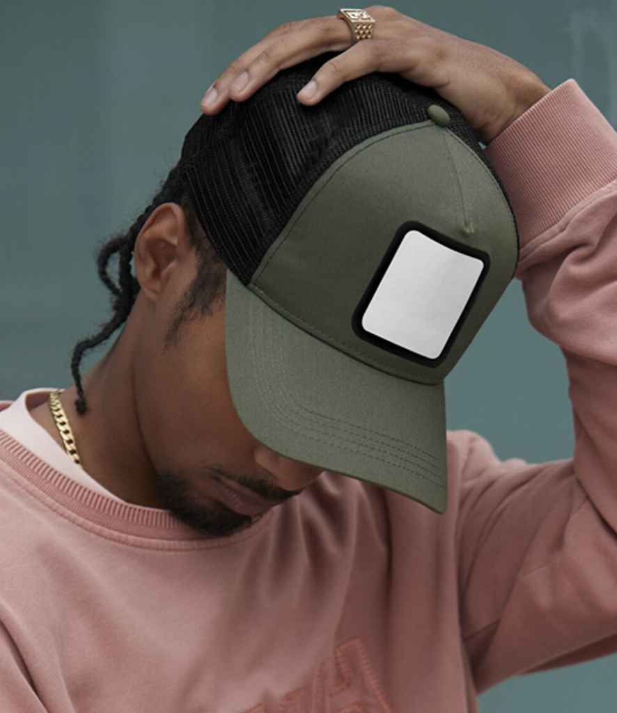 Beechfield Appliqué Patch 5 Panel Trucker Cap - Olive Green/Black (BB636)
