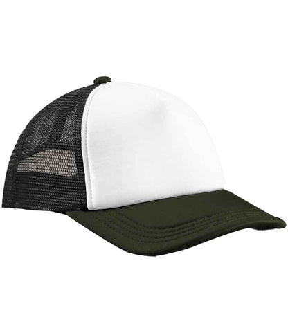 Beechfield Retro 5 Panel Trucker Cap - Black/Dark Olive (BB639)