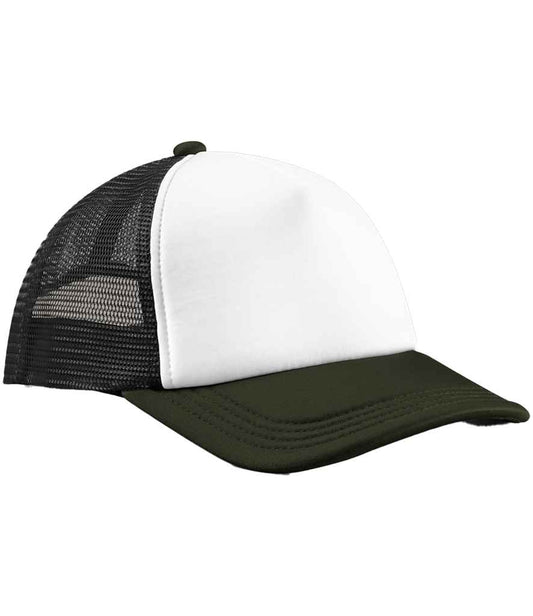 Beechfield Retro 5 Panel Trucker Cap - Black/Dark Olive (BB639)