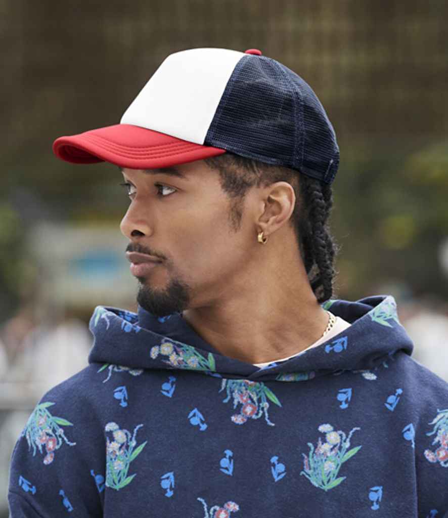 Beechfield Retro 5 Panel Trucker Cap - Navy/Red (BB639)